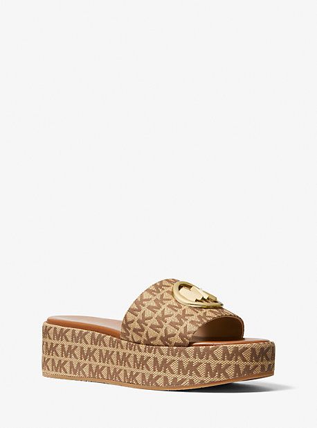 Michael Kors : Sadler Logo Jacquard Wedge Sandal Slides Sandals Outfit, Michael Kors Platform Sandals, Michael Kors Slides, Michael Kors Wedges, White Nike Shoes, Brown Wedge Sandals, Michael Kors Sandals, Sandals Outfit, Sandal Online