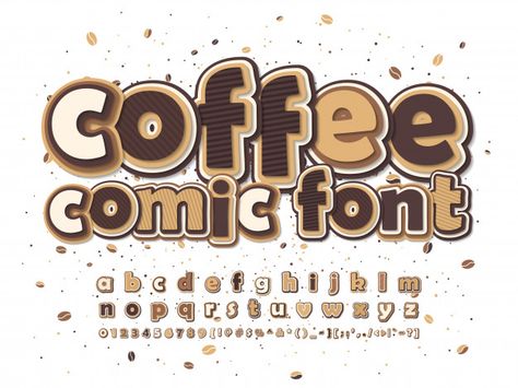 Comics font. brown and beige cartoon alp... | Premium Vector #Freepik #vector #book #character #cartoon #comic Beige Cartoon, Coffee Fonts, Cartoon Alphabet, Comic Font, Cartoon Font, Kid Fonts, Funny Letters, Photo Texture, Comic Book Pages