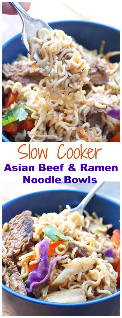 Slow Cooker Asian Beef and Ramen Broth Bowls Slow Cooker Beef Ramen, Slow Cooker Asian Beef, Beef And Ramen, Beef Broth Soup Recipes, Instant Pot Recipes For Beginners, Crockpot Favorites, Broth Bowls, Beef Ramen, Slow Cooker Asian