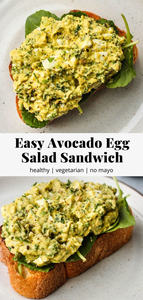 Easy, Avocado Boiled-Egg Salad Sandwich (No Mayo) | Walder Wellness Meals With Boiled Eggs, Avocado And Egg Sandwich, Healthy Egg Salad Sandwich, Healthy Sandwich Fillings, Egg With Avocado, Boiled Egg Sandwich, Walder Wellness, Sandwich With Avocado, Healthy Cravings