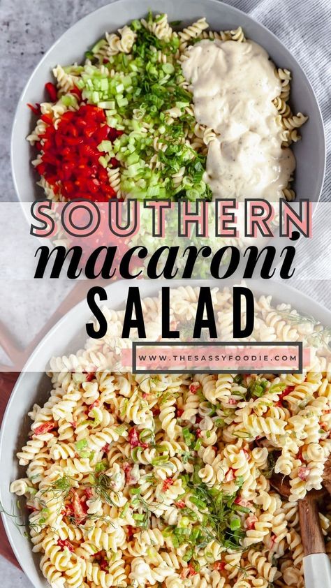 Macaroni salad literally screams summer comfort food. With a creamy, tangy dressing and just the right amount of vegetables, this southern macaroni salad is what dreams are made of. This is the perfect barbecue side dish, and it works perfect for backyard picnics too! Pair this southern macaroni salad with our grilled Hawaiian chicken, and your next summer barbecue dinner is sorted! Macaroni Salad Easy, Summer Comfort Food, Southern Macaroni Salad, Barbecue Dinner, Barbecue Sides, Barbecue Side Dishes, Bbq Side, Salad Easy, Hawaiian Chicken