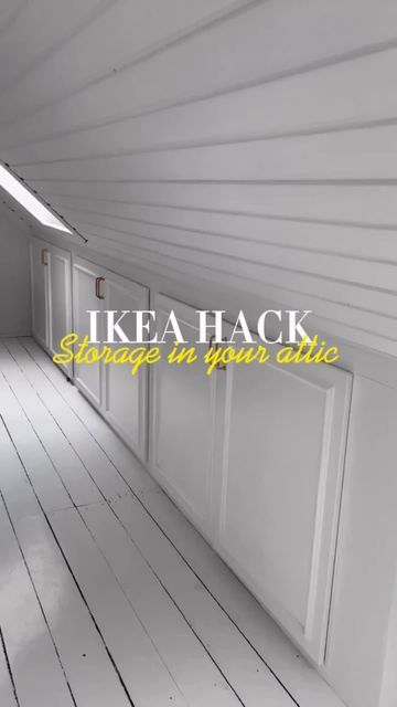 Ikea Hacks Sloped Ceiling, Knee Wall Cabinets Attic Storage, Attic Finished Storage, Attic Bathroom Storage, Creative Attic Spaces, Narrow Attic Ideas, Attic Cabinets Sloped Ceiling, Storage Attic Ideas, Attic Eves Storage