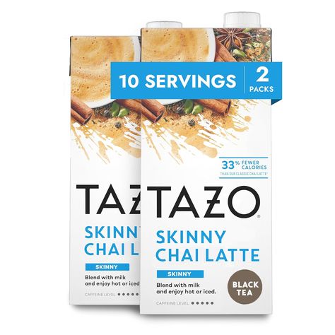 TAZO Skinny Chai Latte Concentrate, Black Tea Concentrate, Easy-to-Serve Chai Tea for Everyday Chai Lattes, Skinny Mocktails and Hot or Iced Tea, 32 oz Tea Mix Carton (Pack of 2) Tea Caffeine Levels, Tea Concentrate, Chai Tea Latte, Chai Latte, Chai Tea, Candy Recipes, International Recipes, Black Tea, Mocktails