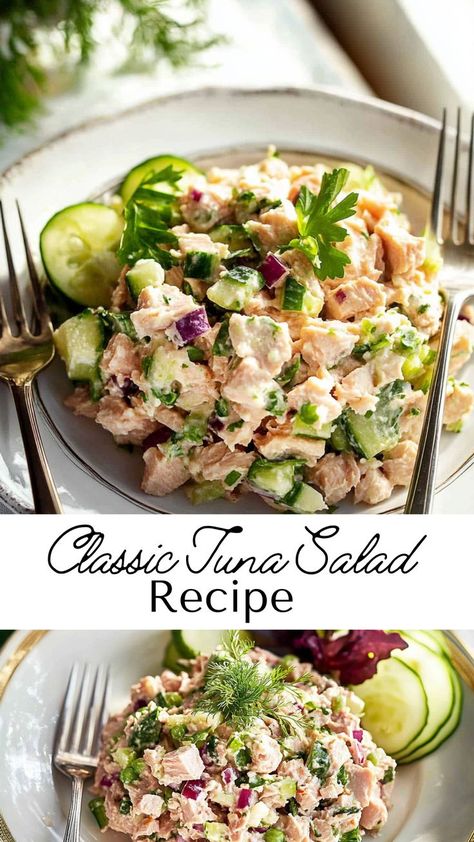 Enjoy the timeless taste of this Classic Tuna Salad Recipe, a go-to for quick and satisfying fall dinners or snacks. Pair it with crackers or leafy greens for a wholesome treat that’s as nutritious as it is delicious. Tuna With Crackers, Classic Tuna Salad Recipe, Easy Tuna Salad, Classic Tuna Salad, Fall Dinners, Sandwiches Wraps, Tuna Salad Recipe, Fall Dinner, Tuna Salad