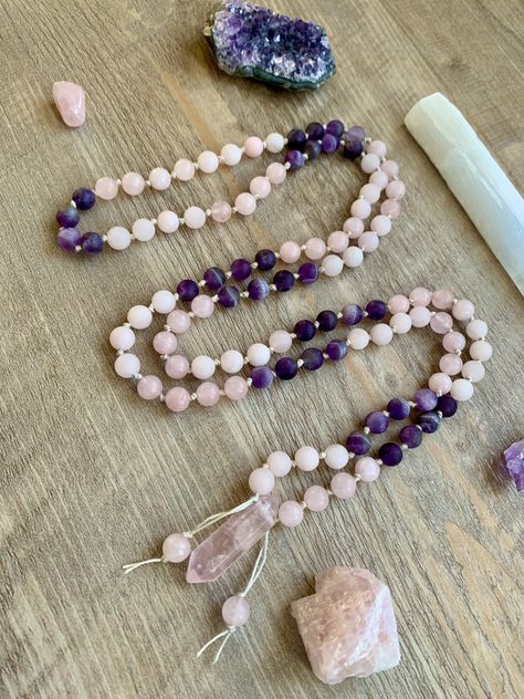 108 Mala Beads, Rose Quartz Pendant, 7 Chakra, Healing Jewelry, Crown Chakra, Mala Beads, Quartz Pendant, Heart Chakra, Handcrafted Jewelry