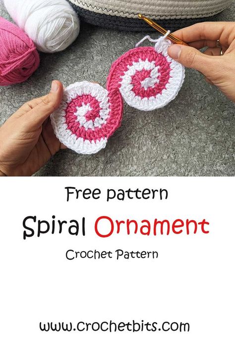 Free pattern: Crochet spiral Ornament #crochet #crochetspiral #crochetbits #crochetornamets Spiral Star Crochet Pattern, Crochet Spiral Ornament, Spiral Crochet Pattern Free, Spiral Crochet Pattern, Pot Holder Pattern, Crochet Spiral, Crochet Baby Projects, Ornament Crochet, Crochet Christmas Ornaments Free