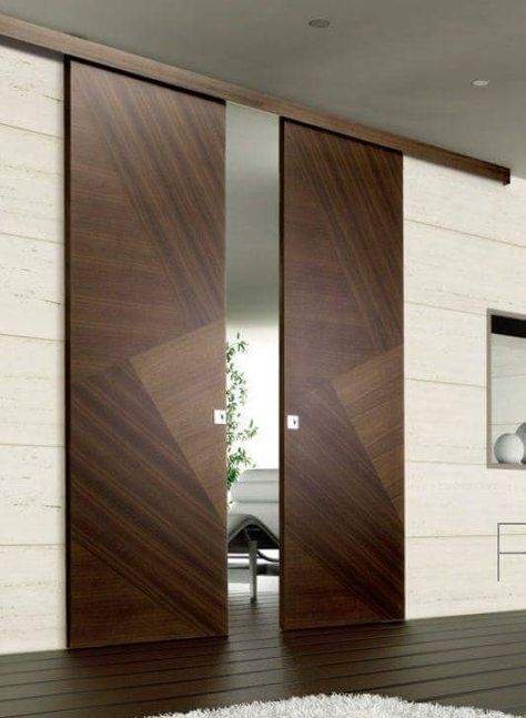 29 Model Pintu Geser Berbahan Kayu dan Kaca Ini Minimalis Banget 12 Bathroom Door Design, Barn Door Shutters, Sliding Screen Doors, Rustic Living Room Furniture, Custom Wood Doors, Dark Modern, Sliding Door Design, Barn Door Designs, Bedroom Door Design