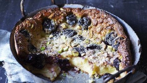 Cherry, Pistachio & Amaretto Clafoutis | American Pistachio Growers Cherry Pistachio, Clafoutis Recipes, Sweet Paul Magazine, Pistachio Recipes, Gateaux Cake, Köstliche Desserts, Beautiful Food, Flan, Just Desserts