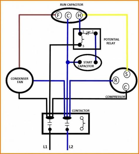 Capacitors For Compressor Wiring Diagram Ac Capacitor, Ac Wiring, Hvac Air Conditioning, Refrigeration And Air Conditioning, Ac Fan, Air Conditioner Repair, Electrical Circuit Diagram, Air Conditioner Compressor, Electrical Wiring Diagram