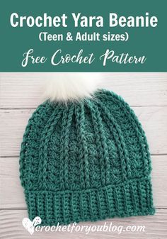 Crochet Yara Beanie (Teen & Adult) Free Pattern - Crochet For You Yarn Beanie, Beanie Pattern Free, Crochet Beanie Pattern Free, Crochet Adult Hat, Beanie Outfit, Easy Crochet Hat, Crochet Hat Patterns, Crochet Beanies, Crochet Knit Hat