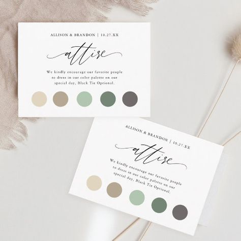 Elegant Wedding Color Dress Code Insert #zazzle #weddinginvitations #birthdayinvitations #babyshowerinvitations #zazzleinvitations #monogram #businesscards #graduation #homedecor Green Dress Code Wedding, Neutral Wedding Dress Code, Wedding Dresscode Invitation, Wedding Dress Code Invitation Wording, Wedding Color Dress Code, Wedding Guest Color Dress Code, Wedding Attire Card, Wedding Inserts, Wedding Guest Dress Code