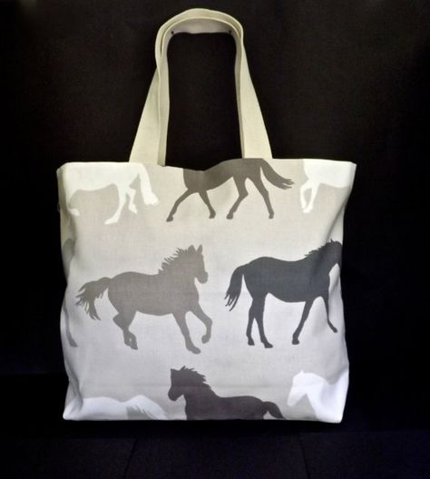 Natural Galloping Horses Cotton Beach Bag by MyLittleBags on Etsy, £15.00 Cotton Beach Bag, Horse Tote Bag, Horse Fabric, Fabric Tote Bag, Crafted Bag, Bag Obsession, Fabric Tote Bags, Handmade Tote, Fabric Tote