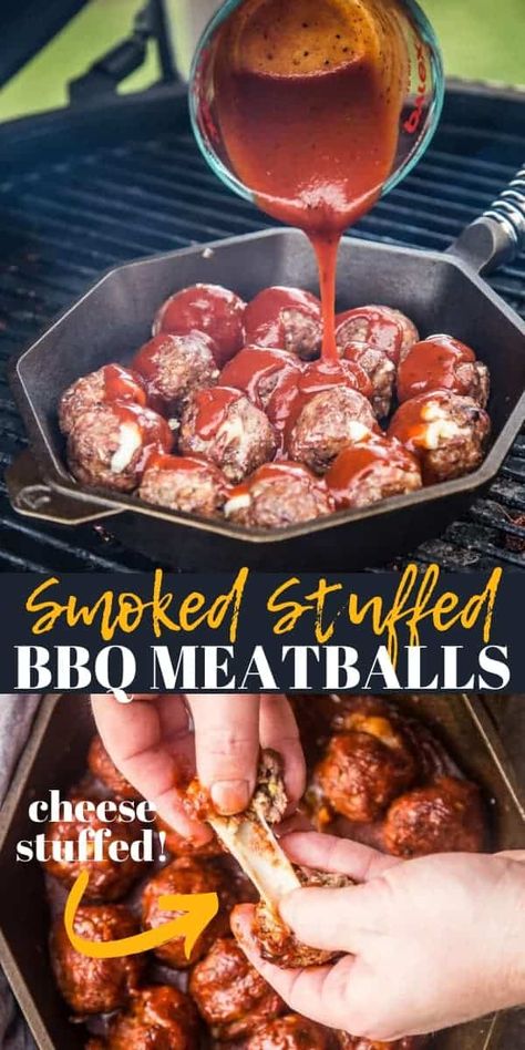 Traeger Appetizers, Smoker Jerky, Smoker Appetizer, Smoked Sides, Meatballs Stuffed With Mozzarella, Trager Grill, Smoked Meatballs, Smoker Grill Recipes, Smoked Dishes