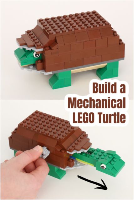 Build a Mechanical LEGO Turtle - Frugal Fun For Boys and Girls Lego Turtle, Girls Lego, Lego Gears, Lego Diy Crafts, Lego Challenge, Lego Club, Construction Lego, Lego Diy, Lego Activities