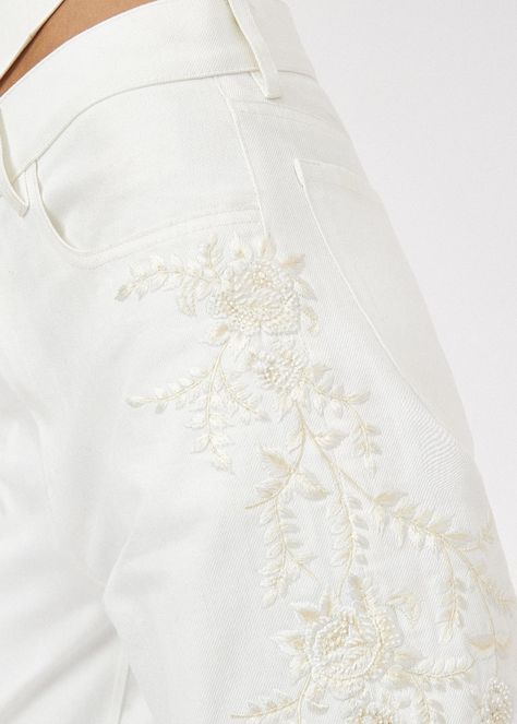 Floral embroidered denim in white | Magda Butrym Denim Embroidery, Embroidery Skirt, White Denim Skirt, Magda Butrym, Embroidered Denim, White Embroidery, Brand Store, Luxury Clothing, Online Fashion Stores