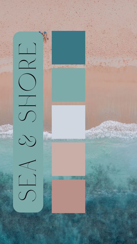 Sea & Shore Color Palette by Felicity & Lilac Events Ocean Color Palette Colour Schemes, Blue Colour Palettes, Festival Moodboard, Sea Color Palette, Beach Color Palette, Trendy Photos, Hotel Plans, Ocean Color Palette, Va Logo