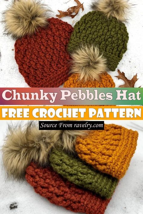 Crochet Hat Patterns For Beginners, Chunky Beanie Crochet Pattern, Cute Crochet Ideas, Chunky Hat Pattern, Crochet Seed Stitch, Free Crochet Hat Patterns, Fur Crochet, Ravelry Free, Chunky Crochet Hat