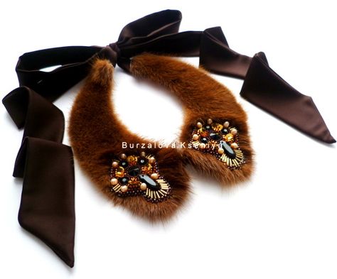 burzalova-kseniya.gallery.ru Fur Jewelry, Hijab Accessories, Beads Magic, Necktie Crafts, Fake Collar, Fur Accessories, Leather Flowers, Original Jewelry, Mink Fur