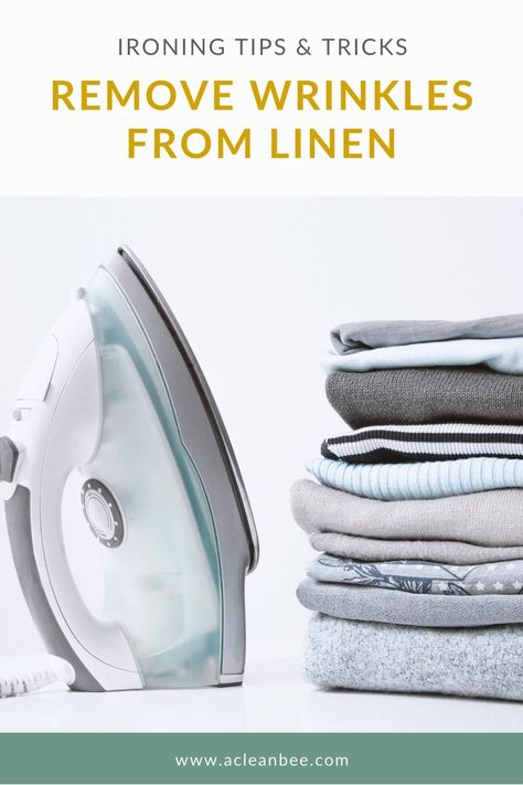 Linen. We love it for its breezy, relaxed feel, but it sure does wrinkle easily. Here’s how to iron linen and keep it wrinkle free. Ironing Spray, Laundry Folding, Wrinkle Release Spray, Folding Tips, Laundry Tips And Tricks, Cleanliness Is Next To Godliness, Hard Water Spots, Miele Vacuum, Damask Linen