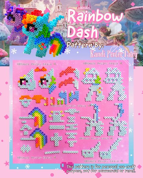 Rainbow Dash Perler Bead Pattern, My Little Pony Perler Beads, 3d Hama Beads Patterns, Perler Beads 3d, Kandi Perler, Perler 3d, Perler Pattern, 3d Pokemon, Melt Beads Patterns