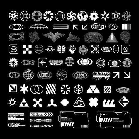 Poster Elements Graphic Design, Graphic Design Futuristic, Streetwear Design Graphics, Tech Graphic Design, Graphic Elements Design, Retro Symbols, Edgy Graphic Design, Streetwear Poster, Streetwear Graphic Design