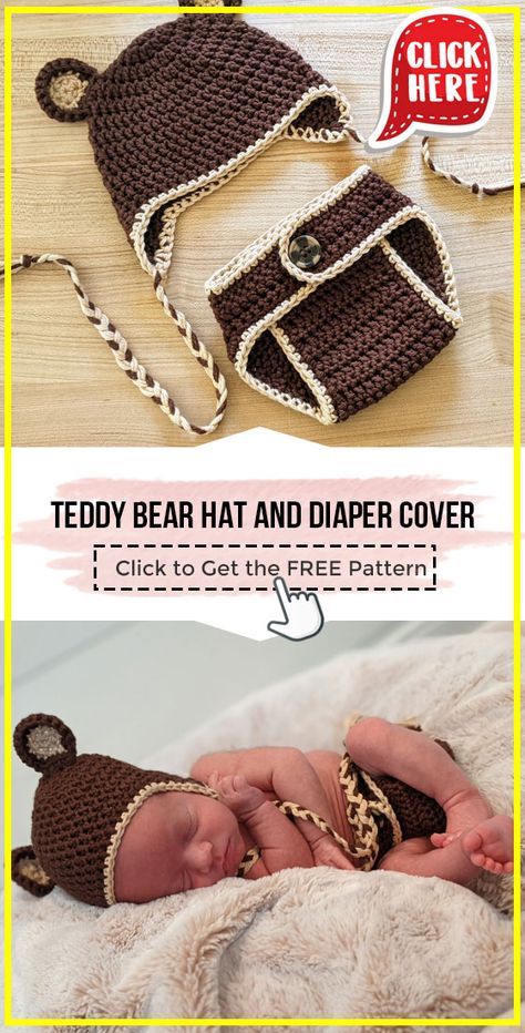 Crochet Newborn Bear Hat Free Pattern, Crochet Costume Pattern Free, Crochet Newborn Bear Hat, Crochet Teddy Bear Hat, Crochet Baby Bear Hat Pattern Free, Baby Bear Hat Crochet Pattern, Crochet Baby Photo Props Patterns Free, Crochet Baby Diaper Cover Free Pattern, Crochet Baby Costumes Free Pattern