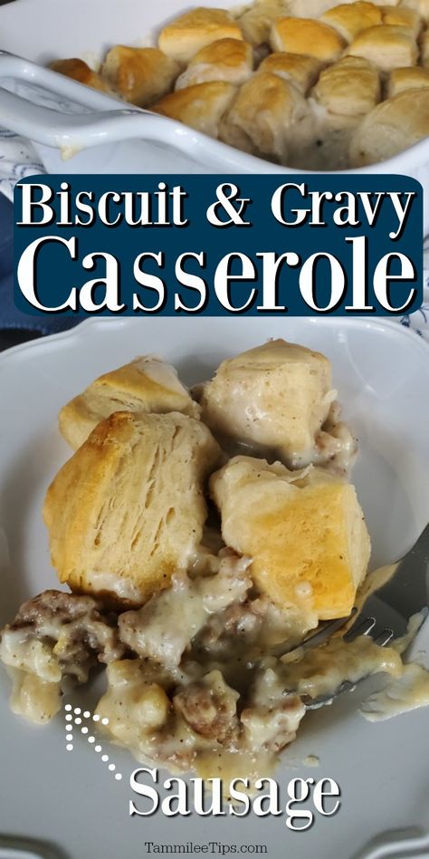 Breakfast Biscuit Casserole, Biscuit And Gravy Casserole, Sausage Gravy Casserole, Taco Dinner Recipes, Easy Biscuits And Gravy, Biscuit And Gravy, Casserole With Sausage, Biscuit Casserole, Gravy Casserole