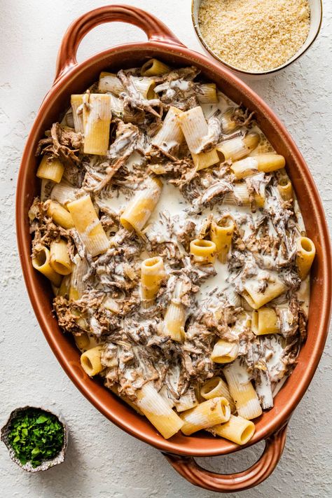 Leftover Pot Roast Casserole Recipe with Pasta - CucinaByElena Pasta With Shredded Beef, Pot Roast Spaghetti, Pot Roast Pasta Recipes, Leftover Roast Beef Recipes Pasta, Leftover Roast Beef And Gravy Recipes, Leftover Pot Roast Recipes Casseroles, Leftover Pot Roast Recipe, Recipes For Leftover Pot Roast, Leftover Mississippi Roast Recipes