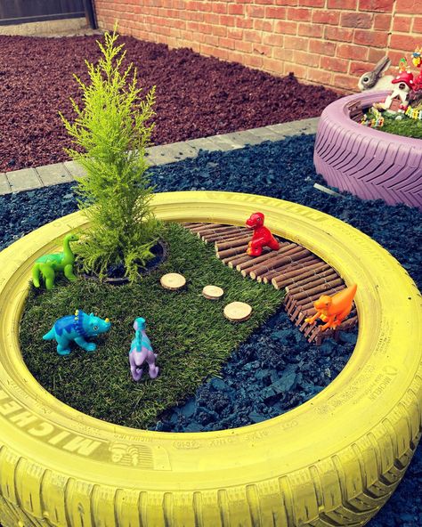 Opal Playground, Outdoor Daycare Play Area, Tyre Garden Ideas, Garden For Children, Kids Garden Play Area, Outdoor Preschool, Tire Playground, Childminding Ideas, Eyfs Outdoor