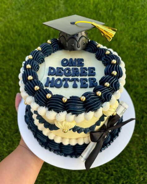 One degree hotter 🔥 Shown is a 6” chocolate cake with chocolate ganache filling 🍫 #idahofalls #idahofallscakes #vintagecake #graduationcake #buttercreamcake #lambethcake Graduation Heart Cake, One Degree Hotter Cake, Mastered It Cake, Grad Cake Ideas, Bachelors Degree Graduation, One Degree Hotter, Mini Pastelitos, Chocolate Cake With Chocolate Ganache, Cake With Chocolate Ganache