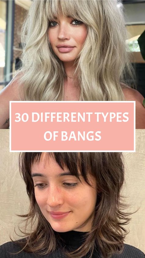 30 Different Types of Bangs Face Shaping Bangs, Types Of Bangs For Long Hair, Bang Types, Types Of Bangs Chart, Bangs Vs No Bangs, Piecey Bangs, Different Types Of Bangs, Western Hairstyles, Types Of Bangs