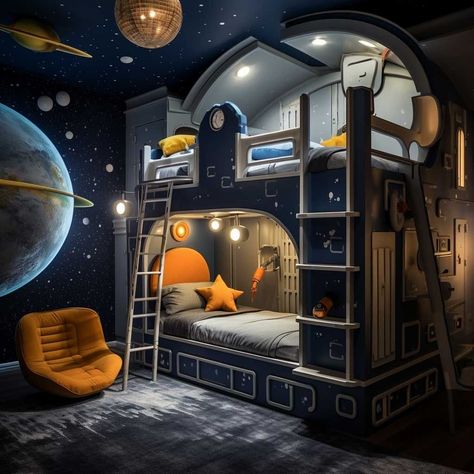 Unique Bunk Beds For Boys, Bunkbed Boys Room Ideas, Boys Bedroom Ideas With Bunk Beds, Boys Bunk Beds Room Ideas, Cool Kids Beds, Funny Beds, Space Room For Boys, Kids Room Design Boys Bedroom Ideas, Boys Bunkbed Bedroom Ideas