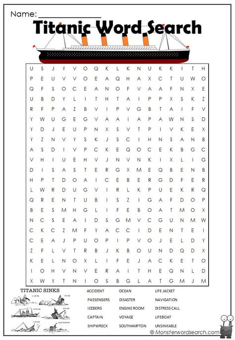 cool Titanic Word Search Titanic Crafts For Kids, Titanic Craft, Titanic School Project For Kids, Titanic Worksheets Free Printable, Titanic Activities For Kids, Titanic History Project, Titanic Coloring Pages Free Printable, Titanic Lesson Ideas, Titanic Classroom Transformation