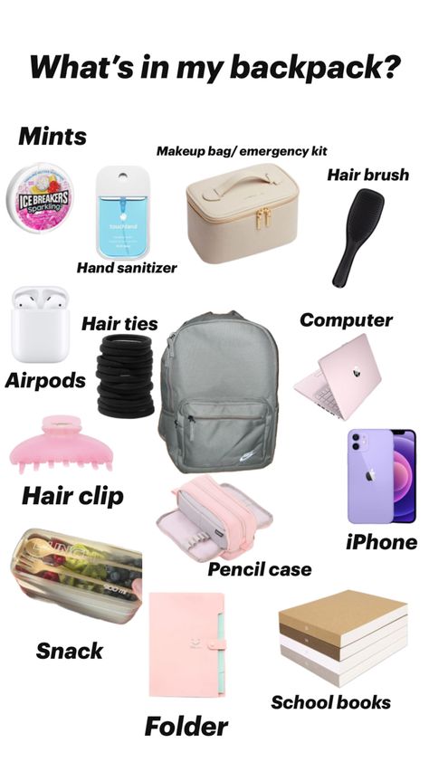 Preppy School Backpack List, Backpack Essentials Highschool, Backpack Supplies, Highschool Backpack, Backpack List, Middle School Backpack, Middle School Essentials, School Emergency Kit, School Backpack Essentials