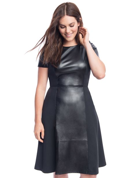 Fall Essentials Leather Dress Plus Size, Dress Design Ideas, Dress Work Outfit, Faux Leather Outfits, Plus Size Black Dresses, Leather Outfits, Trendy Plus Size Fashion, Halter Top Dresses, Plus Size Fashion For Women