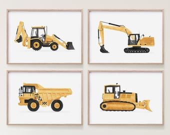 Construction Nursery Theme, Digger Bedroom, Construction Truck Nursery, Baby Room Decor Ideas, Colorful Nursery Decor, Construction Bedroom, Construction Nursery, Boys Room Wall Decor, Truck Nursery