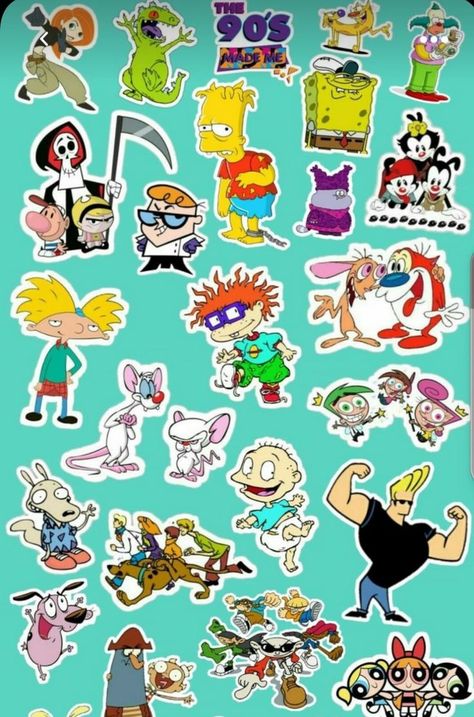 Old School Cartoon Characters, 90s Cartoons Stickers, 90’s Cartoon Characters, 90 Cartoon Tattoos, 90s Cartoon Stickers, 90s Printables, 90s Nostalgia Tattoo, Old Cartoon Network Characters, 90s Cartoons Tattoos