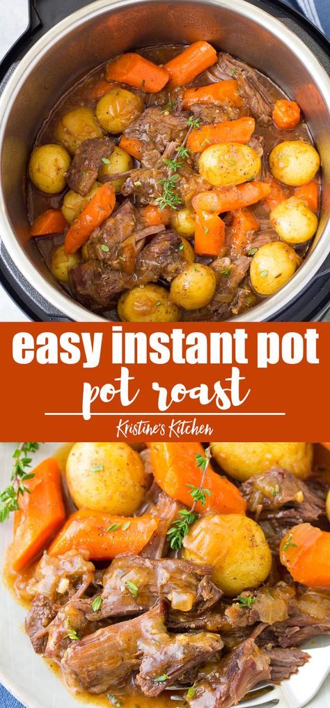 The BEST Instant Pot Pot Roast with potatoes, carrots and a flavorful gravy. The beef is melt in your mouth tender! This simple pot roast recipe is so easy to make in your pressure cooker, and is ready much quicker than cooking a roast on the stove. Cook from fresh or frozen. #potroast #instantpot #instantpotrecipes #pressurecooker Simple Pot Roast, Pot Roast With Potatoes, Instant Pot Roast, Instant Pot Pot Roast, Beef Recipe Instant Pot, Easy Pot Roast, Resep Pasta, Pot Roast Recipe, Cooking A Roast