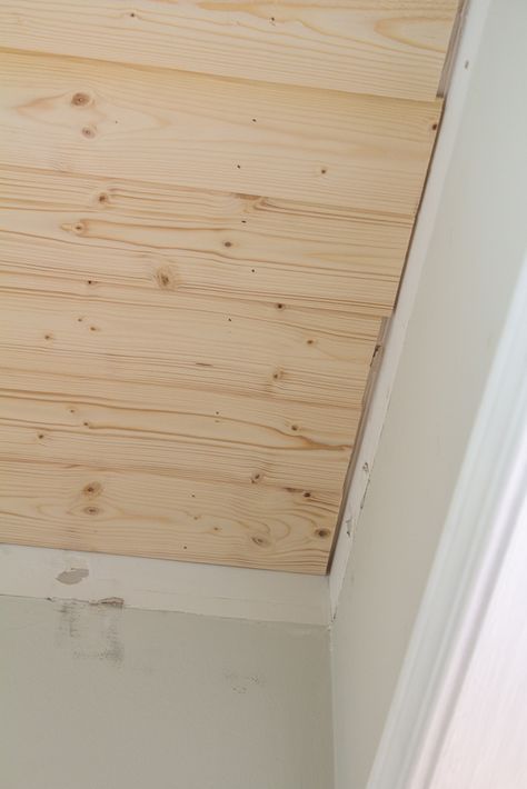 How To Easily Plank A Textured Ceiling - Sincerely, Marie Designs V Board Ceiling, Wood Ceiling Trim, Ceiling Trim Ideas, Accent Ceiling Ideas, Ceiling Ideas Living Room, Stained Shiplap, Textured Ceiling, Plywood Ceiling, Covering Popcorn Ceiling