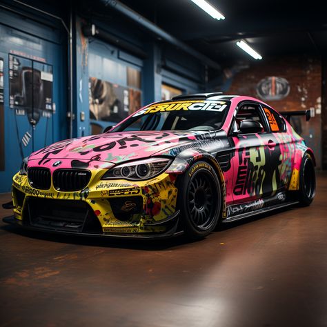 BMW with a Graffiti Wrap Graffiti Car, Car Livery, Racing Design, Rc Drift, Painted Vinyl, Car Wrap Design, Car Illustration, Car Wrap, Trx