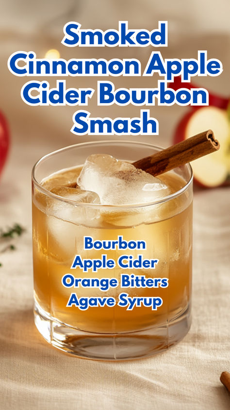 Smoked Cinnamon Apple Cider Bourbon Smash Bourbon And Cider Cocktail, Smoked Drinks Recipe, Orange Bitters Cocktails, Fall Bourbon Cocktails, Cinnamon Cocktails, Apple Cider Bourbon, Apple Cider Cocktails, Cinnamon Cocktail, Bourbon Apple Cider