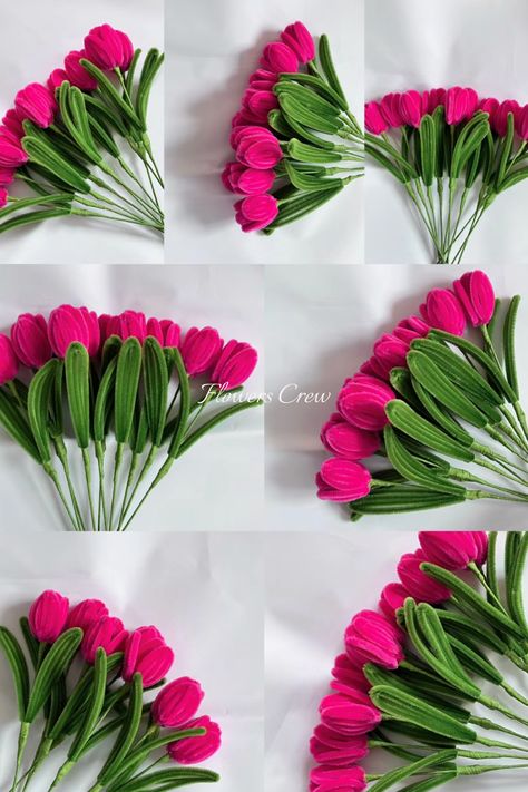 rosy tulip bulbs Table Flower Centerpieces, Handmade Tulips, Simple Arrangements, Artificial Flower Bouquets, Making Bouquets, Clean Flowers, Pipe Cleaner Flowers, Diy Bouquet Wrap, Diy Pipe