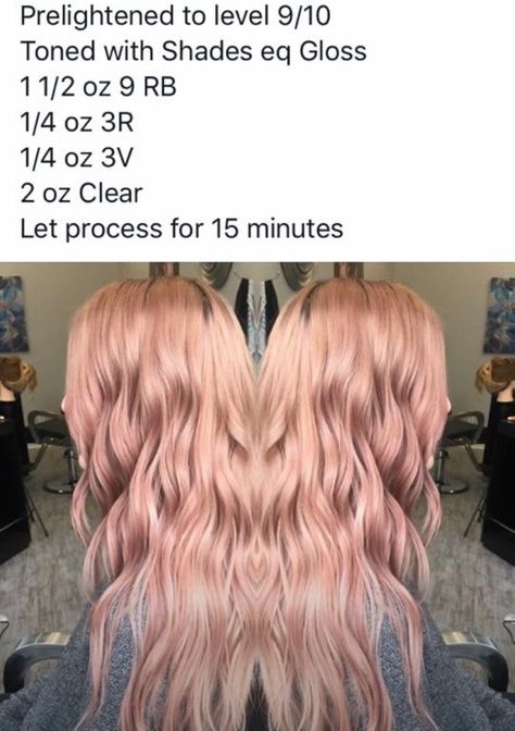 Shades eq Shades Eq Rose Gold Formula, Hair Color Beautiful, Toning Formulas, Shades Formulas, Toner Formulas, Rose Gold Hair Brunette, Rose Gold Hair Color, Gold Hair Color, Aveda Hair Color