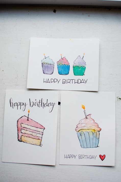 Easy Watercolor Ideas for Beginner Painters - Make These For Valentine's Watercolor Bday Card Ideas, Easy Watercolor Birthday Cards Diy, Birthday Watercolour Card, Watercolor Birthday Cards For Kids, Simple Watercolor Birthday Card, Water Colour Birthday Cards Ideas, Drawing Cards, Watercolor Bday Cards, Easy Birthday Cards For Kids