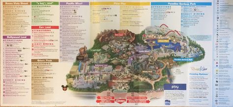 Disney California Adventure Map Pixar Pier Summer 2018 Scanned California Adventure Map, Disneyland Crowd Calendar, Disney Map, Disney World Map, Disneyland Map, Disneyland World, Disneyland California Adventure, California Parks, Disney California Adventure Park