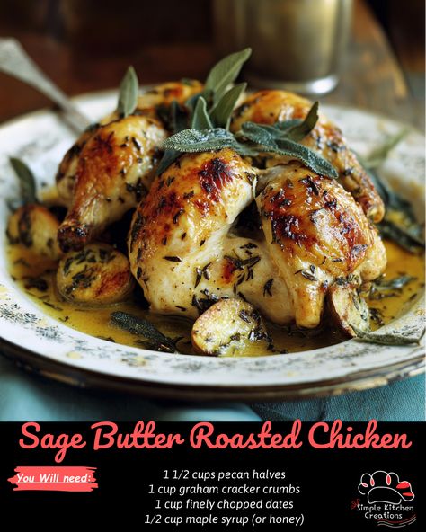 Indulge in the rich flavors of sage butter roasted chicken with this mouthwatering recipe. Perfect for a cozy night in or a special dinner party, this dish is sure to impress your guests. Check out the full recipe and cooking tips on our Pinterest board! 🍗🌿 #roastedchicken #sagebutter #deliciousdinner Sage Chicken Recipes, Sage Recipes Fresh, Whole Chicken In Oven, Butter Roasted Chicken, Sage Chicken, 2025 Recipes, Caramelised Onion Tart, Crispy Brussel Sprouts, Sage Recipes