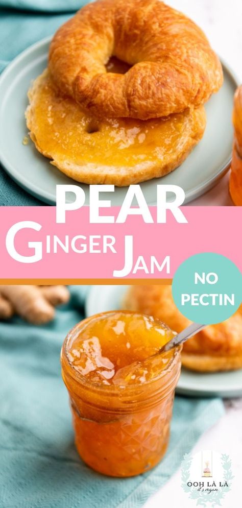 Get cozy into the season with this Pear Ginger Jam made with only 4 ingredients and no pectin. This small batch pear ginger jam recipe is super easy to make and pairs well with vegan toast, vegan muffins, vegan pancakes, and any kind of vegan bread. Pepper Jellies, Small Batch Jam, Canned Recipes, Vegan Toast, Easy Jam Recipe, Vegan Breakfast Recipes Easy, Rich Tea Biscuits, Traditional Thanksgiving Recipes, Ginger Jam