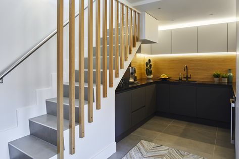 Kitchen Near Stairs, Under Stairs Design Ideas, Under Stairs Design, Kitchen Design Ideas 2023, Kitchen Under Stairs, Flatpack Furniture, Stairs In Kitchen, Interior Design Industrial, Interior Design London