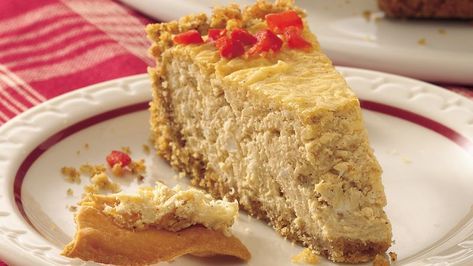 Pick up traditional spicy-hot Bayou seasonings in this surprising appetizer, with and easy canned crab meat filling in a bread-crumb crust. Crab Cheesecake Recipe, Cajun Crab, Canned Crab Meat, Plain Bread, Easy Cheesecake Recipes, Easy Cheesecake, Savory Pie, Fun Easy Recipes, Cheesecake Recipe