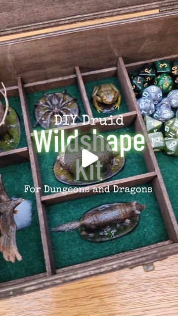 Roll For DIY | Dungeons & Dragons ⚔️ on Instagram: "How I made the wildshape kit I gifted to our Party's Druid for Christmas. It's filled with animal minis and stats of loads of useful animals 🦌  #DungeonsAndDragons #DnD #DungeonMaster #DnDCharacter #DnDTerrain #DnDCampaign #Druid #Wildshape #Craft #ResinPrinting #MiniaturePainting" Dnd Mini Storage, Dnd Cabinet, Fantasy Gift Ideas, Diy Dnd Minis, Diy Dnd Miniatures, Diy Dnd Gifts, Dnd Diy Crafts, Dnd Kit, Diy Dnd Props